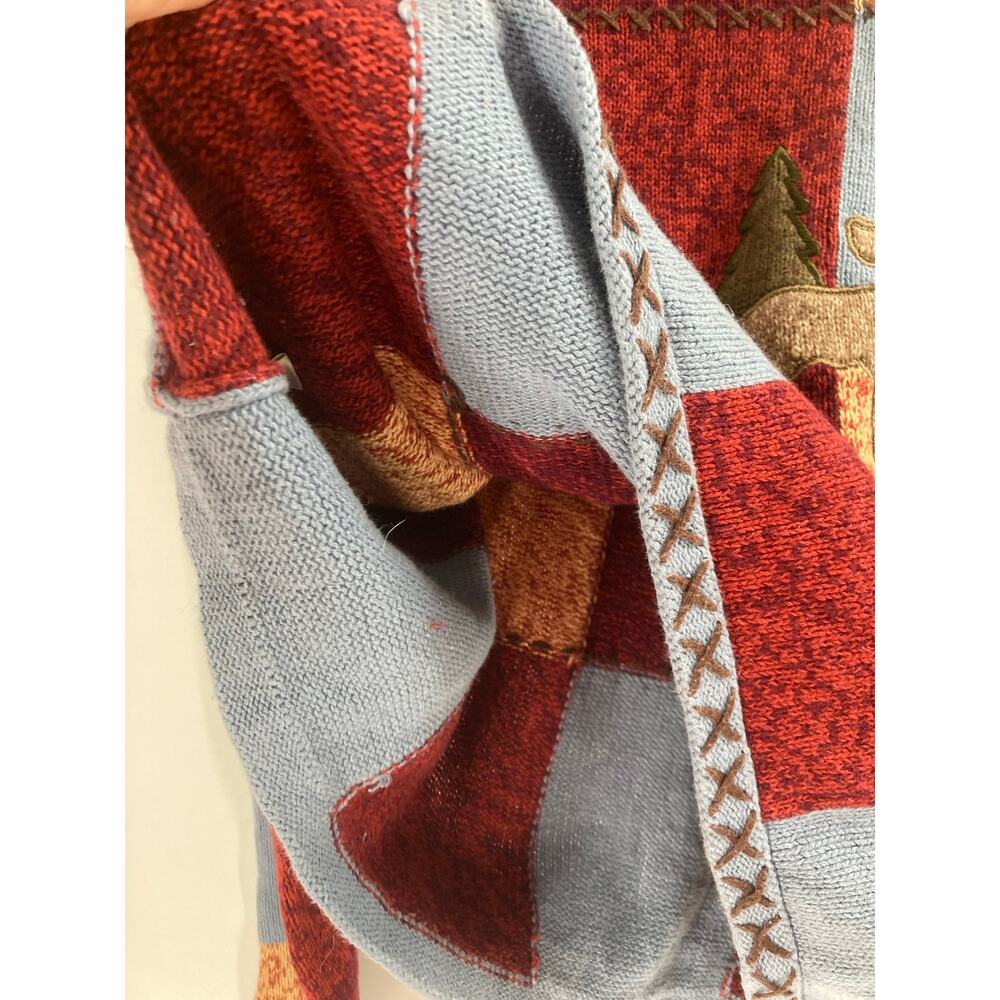 VTG Hand Embroidered 90s Patchwork Cabin Sweater Moose Women XL Rami Nature - Picture 9 of 11
